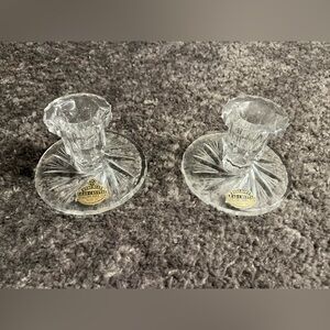 Pair of Bohemian lead crystal candle holders